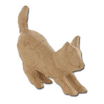 Support à décorer en papier mâché - Chat à l'affut - 12 x 11.5 cm